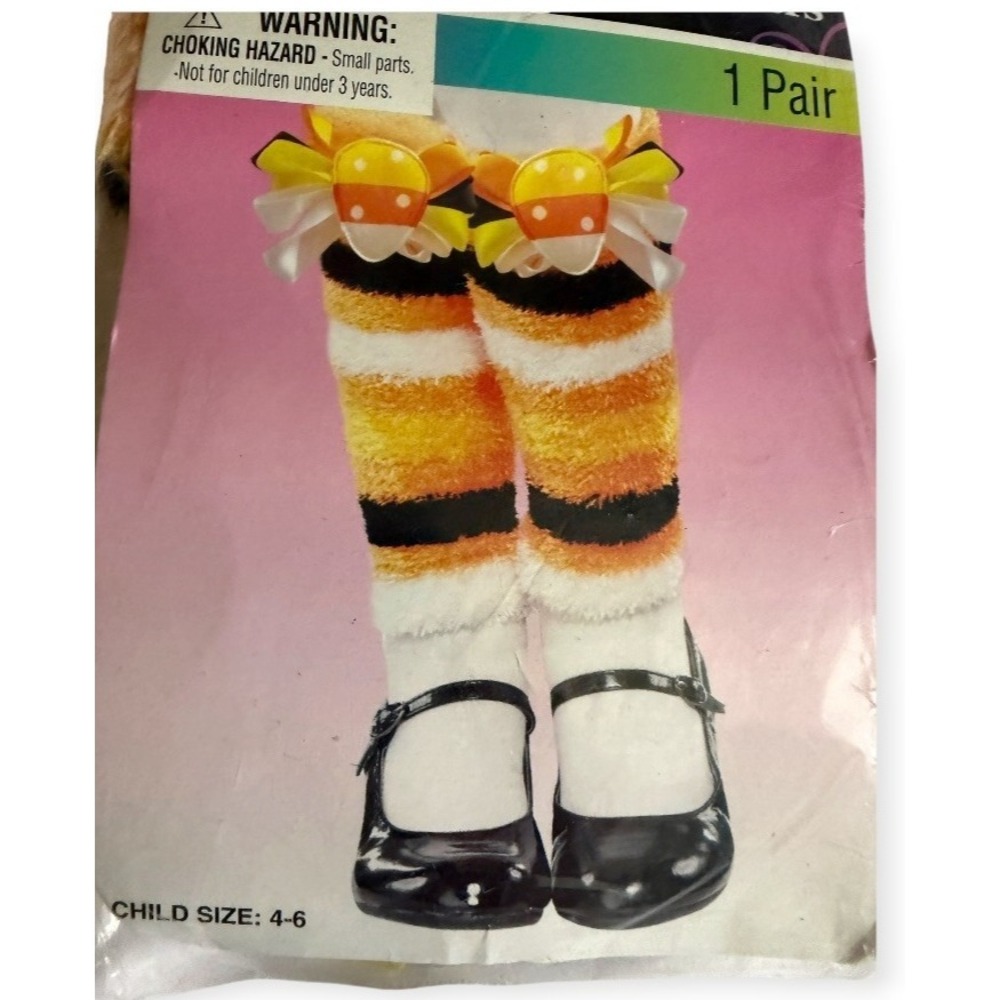 Halloween Candy Corn Leg Warmers Kids 4-6 Orange Yellow New Costume Bows